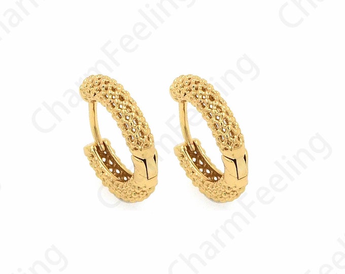 Simple Round Earrings,Filigree Earrings,Micropaved CZ Gold Earrings, 18K Gold Filled Dainty Earrings,Gift For Her,14.5X17.5X4mm