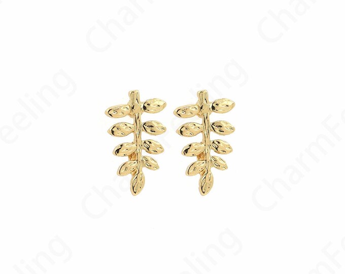 18K Gold Filled Botanical Charm,Leaf Stud Earrings, Leaf Earrings,Alloy Leaf Charm, Botanical Earrings, DIY Jewelry Supplies, 16x9.5x1.2mm