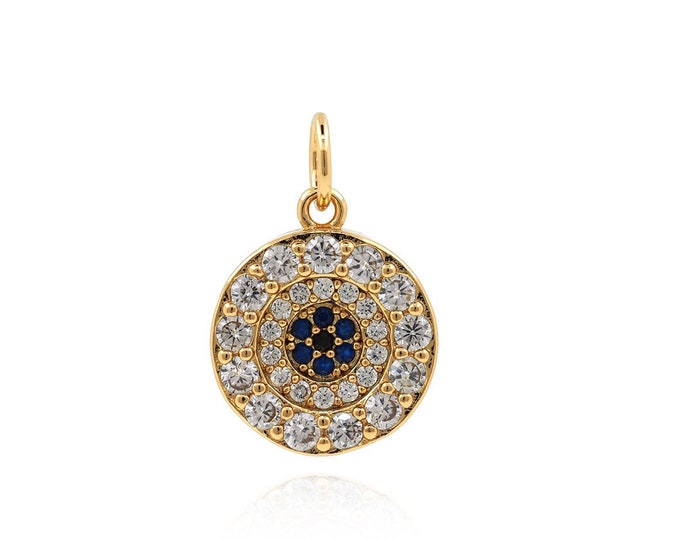Round Eye Charm, Micropavé CZ Eye Charm,18K Gold Filled Eye Pendant,Round Necklace, DIY Jewelry Making Accessories,16.5x11.5x4mm