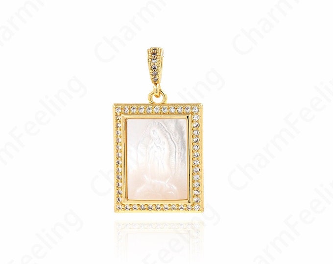 18K Gold Filled Square Pendant, Character Pendant, Square Embossed Necklace, Virgin Mary Necklace, DIY Jewelry Accessories 32x18x5mm