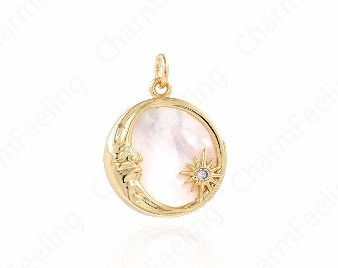 Crescent Charm, Shell Pendant, Moon Necklace, 18K Gold Filled Round Pendant, Round Charm,Fashion Pendant,DIY Jewelry Supplies, 17x22x3.5mm