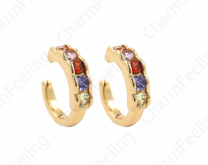 Micropavé CZ Ladies Ear Clips, Pierced Earrings,Ear Clip Earrings, 18K Gold Filled Simple Earrings, Twist Ear Clips,Gift for Her,15x12x3.7mm