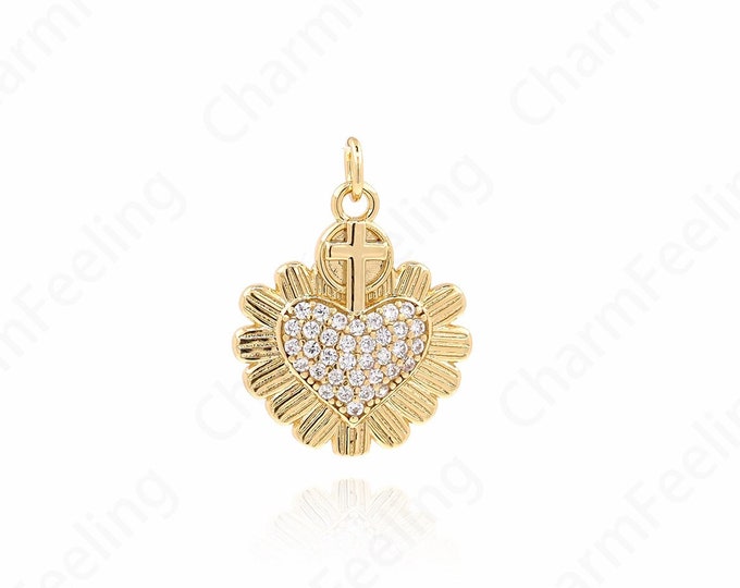 Micropavé CZ Heart Pendant, 18K Gold Filled Love Charm,Love Necklace, Heart Charm, Gift for Her, DIY Jewelry Accessories,23.6x18x3mm