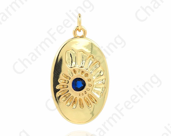 Flower Necklace,18K Gold Filled Plant Charm,Micropavé CZ Flower Charm, Plant Jewelry, DIY Jewelry Making Accessories 30.5x16.5x2.7mm