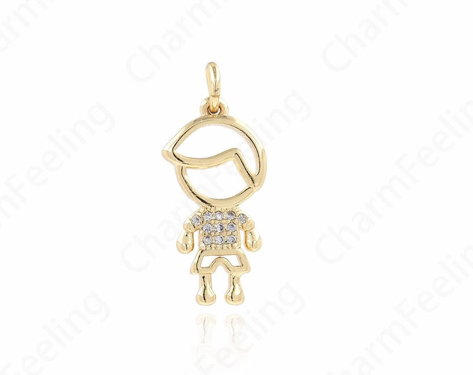 Micropavé CZ Kids Charm, Boys Necklace, 18K Gold Filled Boys Charm, Boys Pendant, DIY Jewelry Supplies, 23.5x10x2.5mm