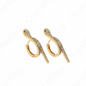 Cubic Zirconia Gold Earrings,18K Gold Filled Snake Earrings,Animal Earrings,DIY Jewelry Making Accessories 14.8x28.6x4mm