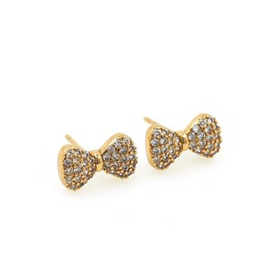 18K Gold Filled Bow Earrings,Bow Charm,Micropavé CZ Exquisite Earrings, A Gift For Her, 11.5x6.5mm
