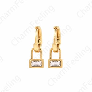 Locket Earrings, Gift For Her, Micropavé CZ Dangle Earrings, 18K Gold Filled Pierced Earrings, Dainty Earrings, DIY Jewelry Supplies, 18x2mm