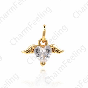 CZ Angel Heart Pendant, Heart Necklace, Heart Charm, Angel Charm, Love Necklace, DIY Jewelry Making Accessories 11.2x12.2x3mm 1pcs