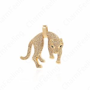 Leopard Pendant,Micropavé CZ Animal Charm,18K Gold Filled Animal Necklace,Leopard Necklace, Leopard Charm,DIY Jewelry Supplies, 34x38x7.5mm