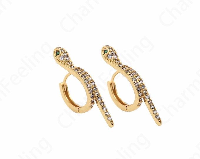 Cubic Zirconia Gold Earrings,18K Gold Filled Snake Earrings,Animal Earrings,DIY Jewelry Making Accessories 14.8x28.6x4mm