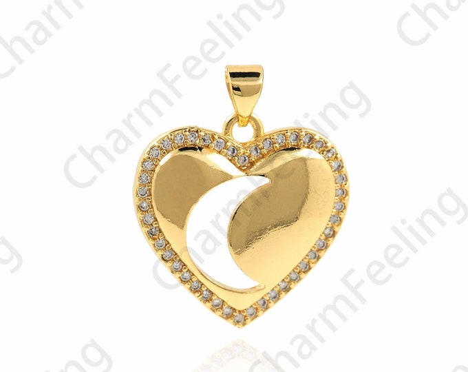 18K Gold Filled Heart Pendant, Moon Necklace, Hollow Pendant, Crescent Charm, Heart Charm, Love Pendant,DIY Jewelry Accessories, 20x25x3.5mm