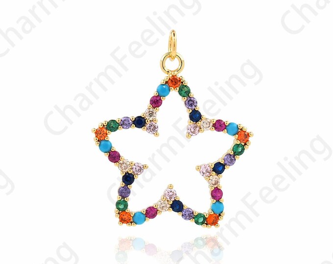 Micropavé CZ Plant Pendant,18K Gold Filled Flower Pendant,Flower Necklace,Plant Charm, DIY Jewelry Making Accessories,32x26x2.3mm