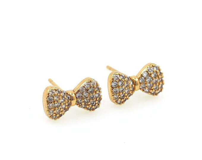 18K Gold Filled Bow Earrings,Bow Charm,Micropavé CZ Exquisite Earrings, A Gift For Her, 11.5x6.5mm