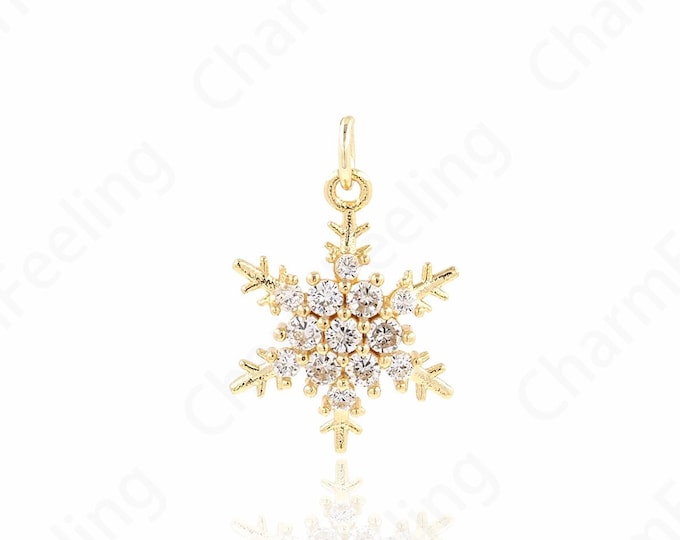 Gold Snowflake Pendant,Snowflake With Necklace,Shiny Gold Snowflake Pendant,Used for Jewelry Making Supplies 23x17x4.5mm