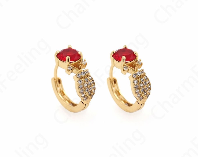 Rose Earrings, Flower Earrings,18K Gold Filled Round Earrings,Micropavé CZ Flower Charm,DIY Jewelry Supplies,14.8x14.8x5.7mm