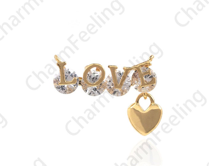 Micropavé CZ Text Pendant, 18K Gold Filled Heart Pendant Necklace, DIY Jewelry Making Accessories 12x16x3.4mm