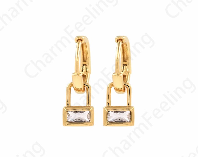 Locket Earrings, Gift For Her, Micropavé CZ Dangle Earrings, 18K Gold Filled Pierced Earrings, Dainty Earrings, DIY Jewelry Supplies, 18x2mm