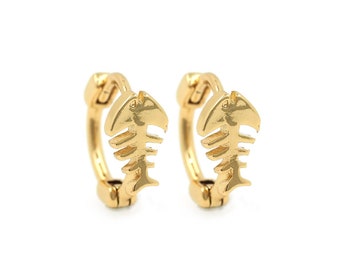 Fish Earrings, Fish Charm, 18K Gold Filled Round Earrings, Pierced Earrings, Nautical Earrings, DIY Earring Accessories, 10.5x10.5x5.3mm
