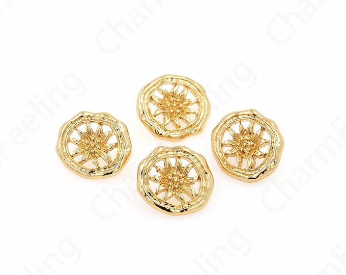 Flower Button Beads, 18K Gold Filled Button Beads, Bracelet Beads, Necklace Beads, Round Flat Beads, DIY Jewelry Supplies, 17.5x16x1.7mm
