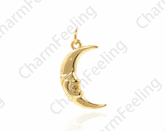 Micropavé CZ Moon Necklace, 18K Gold Filled Crescent Pendant, Crescent Pendant, Moon Pendant, DIY Jewelry Accessories, 23x12.4x2.5mm