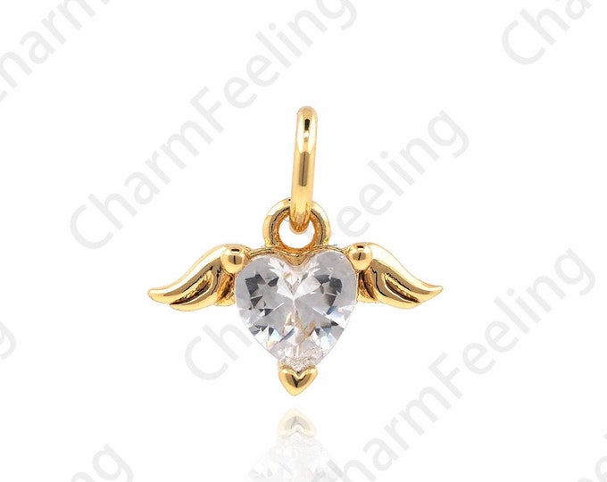 CZ Angel Heart Pendant, Heart Necklace, Heart Charm, Angel Charm, Love Necklace, DIY Jewelry Making Accessories 11.2x12.2x3mm 1pcs