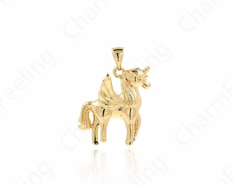 Encanto de unicornio relleno de oro de 18K, colgante de unicornio Micropavé CZ, collar de caballo, encanto animal, suministros de joyería diy, 27x21.5x11.5 mm