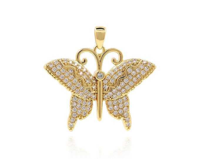 Butterfly Necklace,Insect Charm,18K Gold Filled Flying Pendant,Butterfly Pendant,Micropavé CZ Butterfly Charm,DIY Jewelry Supplies,25x27x3mm
