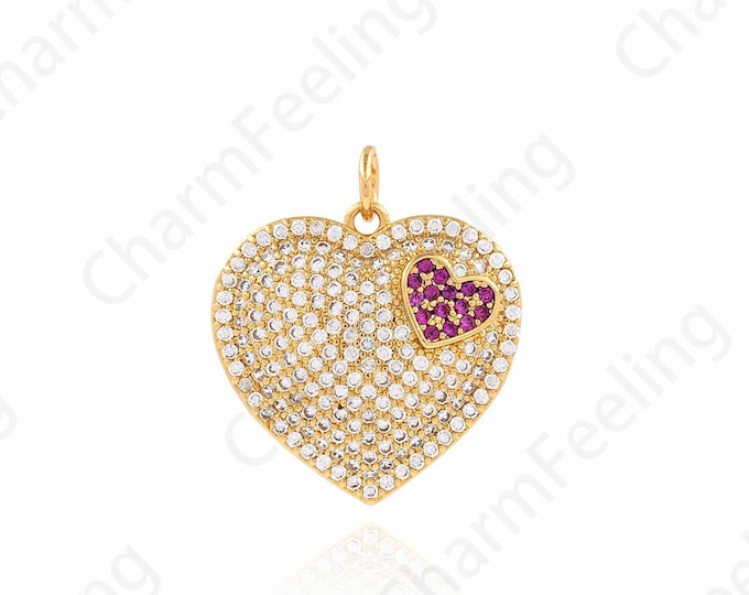 Love Necklace, Heart Charm, 18K Gold Filled Heart Pendant, Micropavé CZ Heart Necklace, DIY Jewelry Accessories 21x23.5x3.5mm