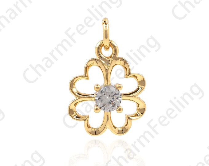 18K Gold Filled Flower Pendant,Flower Jewelry, Micropavé CZ Flower Necklace,Beautiful Flower Necklace,Flower Charm, Plant Charm,14x9.5x3.5mm