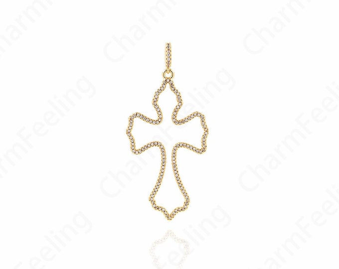 Cross Charm, Religious Jewelry, 18K Filled Gold Cross Pendant, DIY Jewelry Making Accessories 60.5x30.5x2.5mm