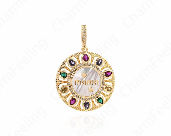 Round Virgin Mary Necklace, 18K Gold Filled Virgin Mary Pendant,MicroPave CZ Mama Pendant,Religious Jewelry 42x29.5x4.5mm