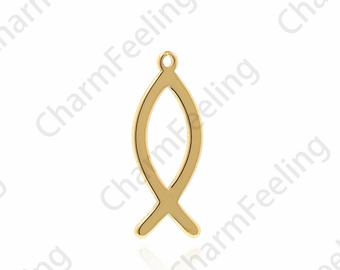 18K Gold Filled Fish Pendant, Fish Line Charm, Fish Charm, Line Necklace, Sea Creature Charm, DIY Jewelry Accessories 26x10x1.5mm