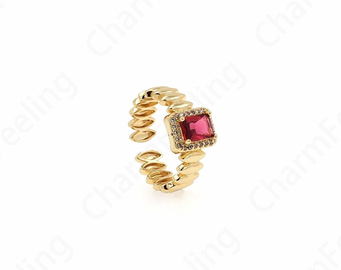 Gem Rings, Line Rings,Micropavé CZ Everyday Rings, Square Rings, 18K Gold Filled Adjustable Rings,Gold Open Rings,