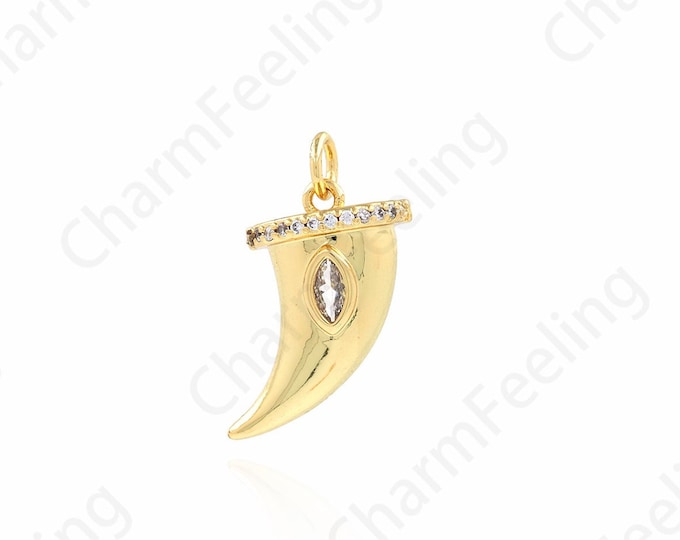 Tooth Pendant, Micropavé CZ Tooth Charm, Animal Tooth Necklace, 18K Gold Filled Teeth Necklace, DIY Jewelry Supplies, 12.5x20x5.5mm