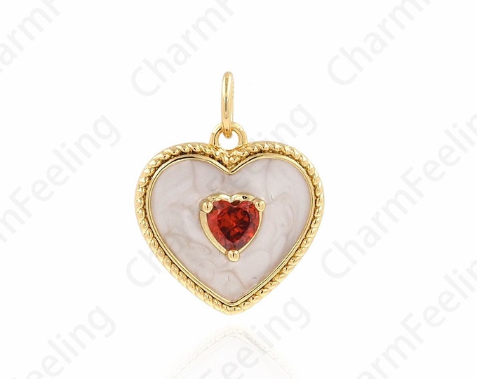 Micropavé CZ Enamel Heart-Shaped Pendant, Heart-Shaped Necklace, Enamel Heart Charm,DIY Jewelry Making Accessories 14.5x18x4mm