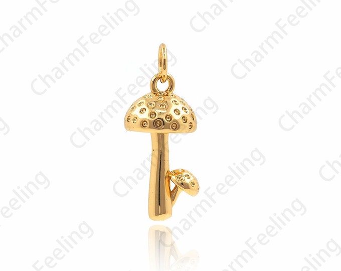 Exquisite Mushroom Pendant, 18K Gold Filled Fungus Necklace, Fungus Charm, Mushroom Charm, Gourmet Necklace, Food Pendant 23x9.5x9.5mm