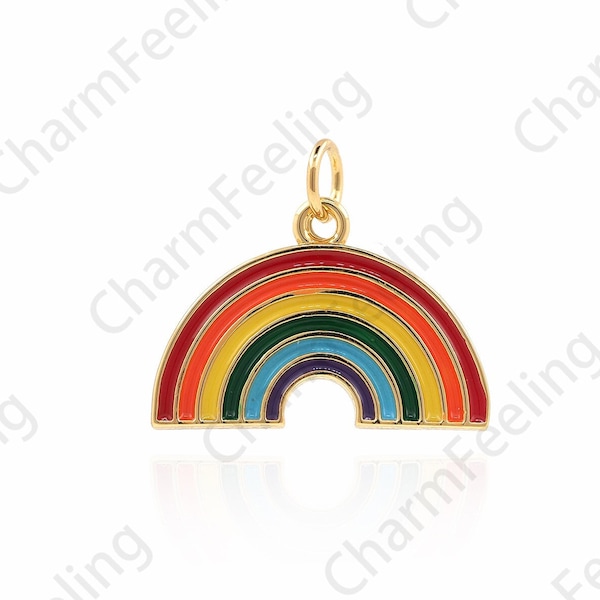 18K Gold Filled Enamel Rainbow Pendant, Rainbow Necklace, Rainbow Charm, Enamel Charm, DIY Jewelry Accessories 17x20x1.5mm