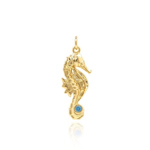 18K Gold Filled Seahorse Necklace, Seahorse Charm, Micropavé CZ Sea Creature Pendant, Seahorse Pendant, DIY Jewelry Accessories, 25x9.5x4mm