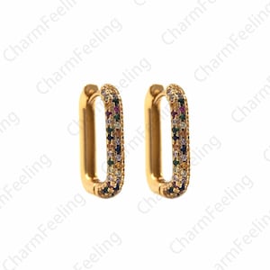 18K Gold Filled Hollow Earrings,Micropavé CZ Square Hollow Earrings,Rectangular Earrings,A Gift For Her,Multi-Zircon Earrings,17x13.5x2.7mm