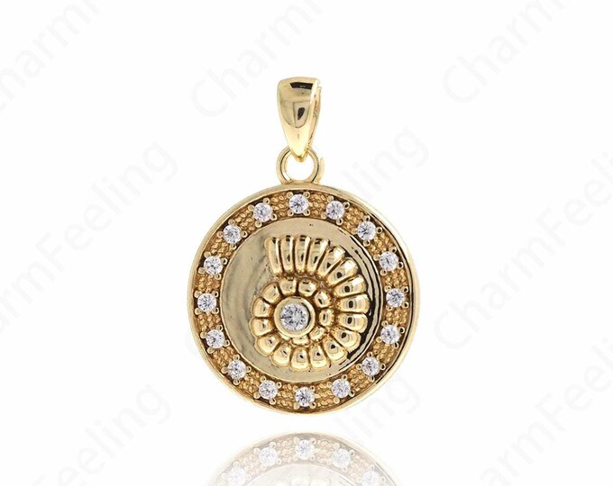18K Filled Gold Ocean Charm Necklace,Round Conch Pendant, Beach Charm, DIY Jewelry Making Accessories 23.3x16x2.8mm