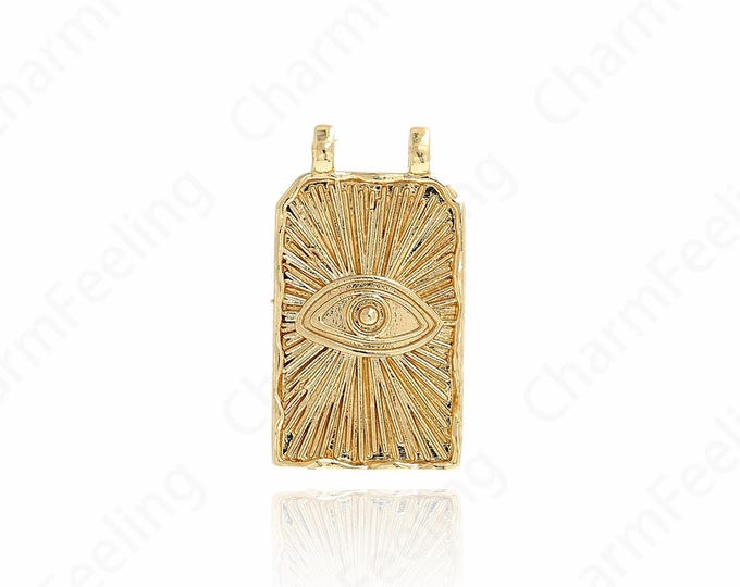 18K Gold Filled Eye Pendant, Micropavé CZ Square Magic Eye Pendant, Lucky Eye Pendant, Eye Charm 24x13.5x2.5mm