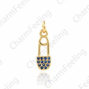 Pendentif d’épingle de sécurité en or rempli d’or 18K, collier d’épingles Micropavé CZ, breloques d’épingles, collier de bracelet DIY boucles d’oreilles résultat 4.8x16.5x1.4mm