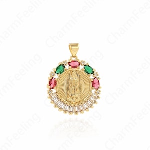 Virgin Mary Necklace, Religious Jewelry Exquisite Virgin Mary Pendant, MicroPave CZ Saint Guadalupe Medal, 30x23x3mm