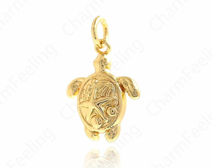 Sea Life Charm, Turtle Pendant, Turtle Necklace, 18K Gold Filled Animal Necklace, Turtle Charm, DIY Jewelry Accessories, 19x12x3mm