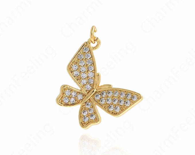 MicroPave  CZ Butterfly Necklace, Butterfly Charm, Butterfly Pendant, Animal Charm,DIY Jewelry Making Accessories 26x22.2x3.5mm