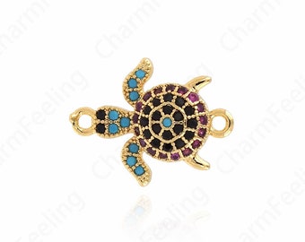 Turtle Connector, Animal Connector, 18K Gold Filled Turtle Charm, DIY Bracelet Necklace Accessories, 19x15x3.8mm