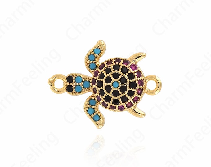 Turtle Connector, Animal Connector, 18K Gold Filled Turtle Charm, DIY Bracelet Necklace Accessories, 19x15x3.8mm