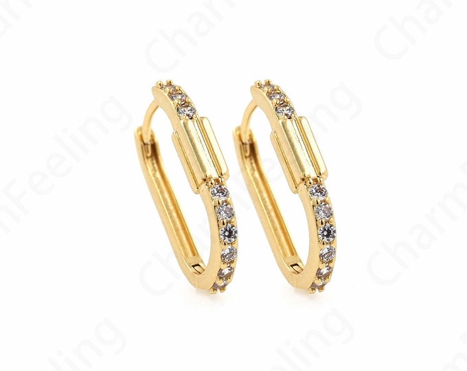 Multi-Zircon Earrings,Micropavé CZ Rectangular Earrings,Square Earrings,18K Gold Filled Gold Earrings,A Gift For Her,12.5x19.8x3mm