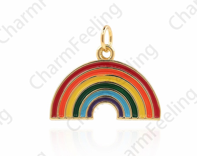 18K Gold Filled Enamel Rainbow Pendant, Rainbow Necklace, Rainbow Charm, Enamel Charm, DIY Jewelry Accessories 17x20x1.5mm